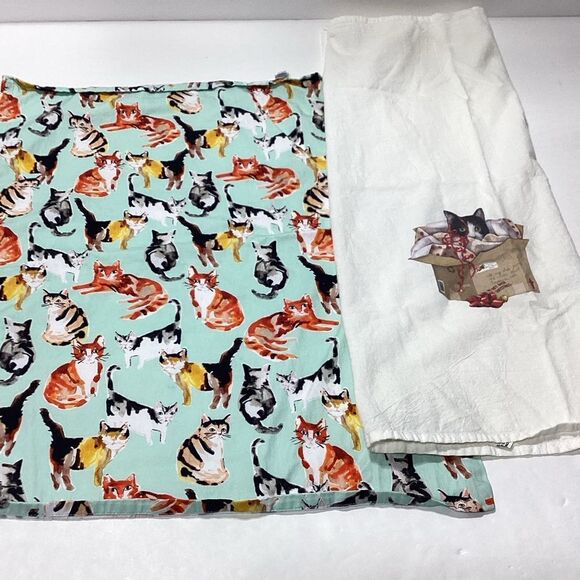 Cat Kitchen Dishtowel Lot of 2 Christmas Cat In box World Market Cats Towel - Picture 2 of 10